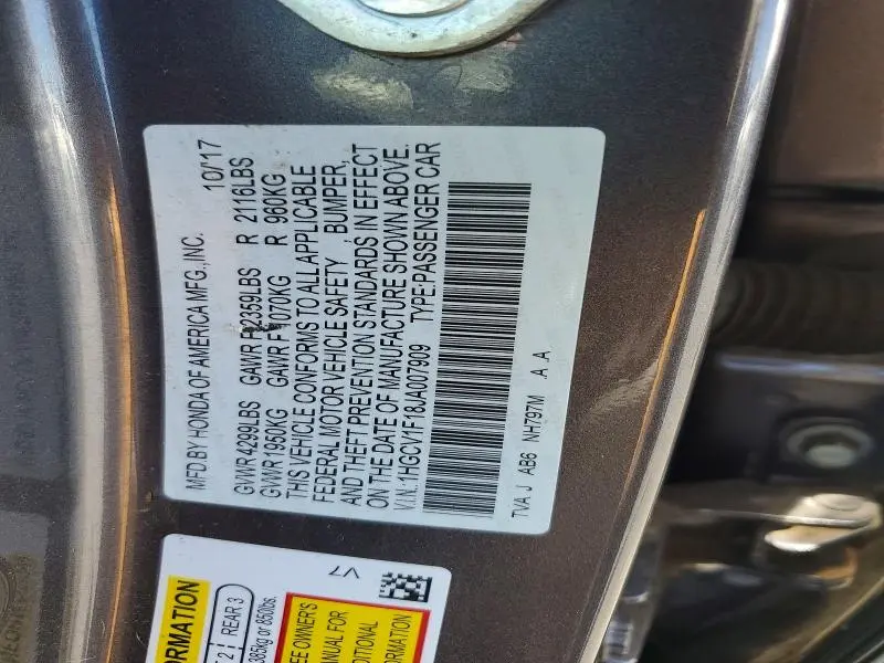 2018 HONDA ACCORD   