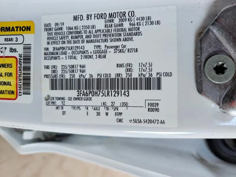2020 FORD FUSION SE  