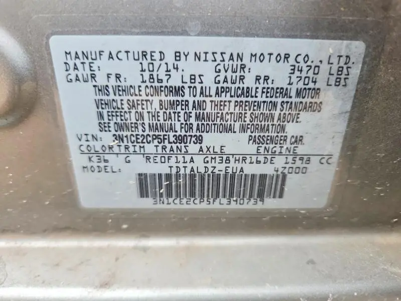 2015 NISSAN VERSA NOTE SV  