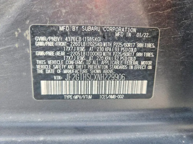 2022 SUBARU CROSSTREK SPORT  