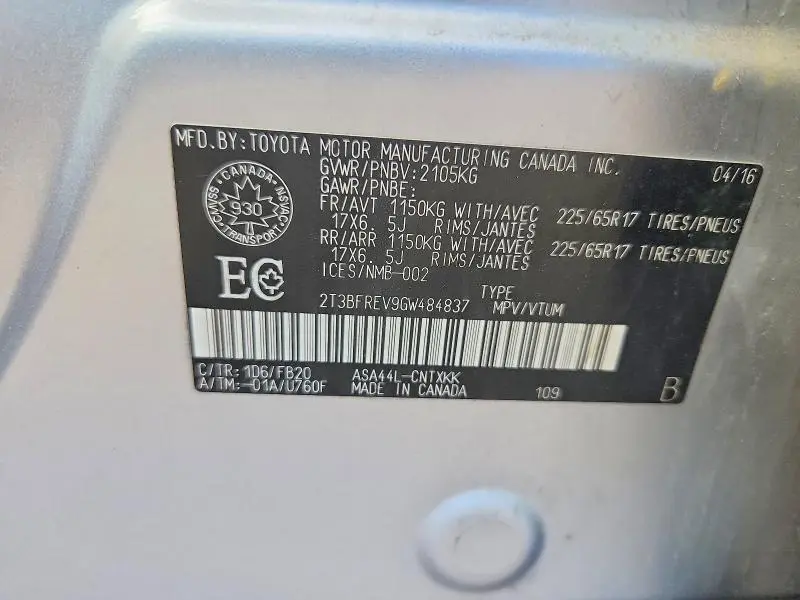 2016 TOYOTA RAV4 LE  