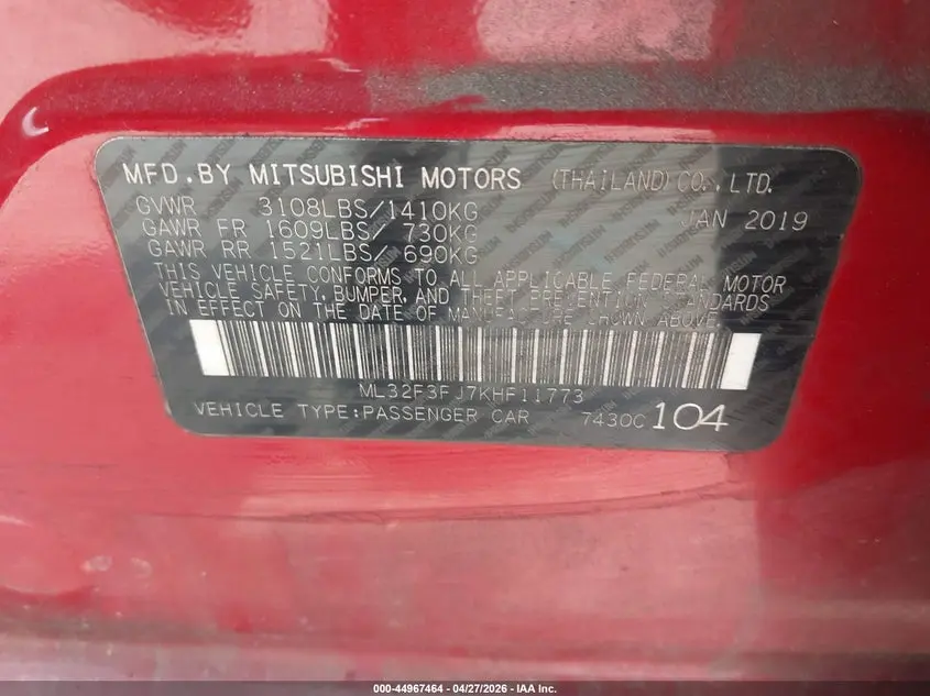 2019 MITSUBISHI MIRAGE G4 ES