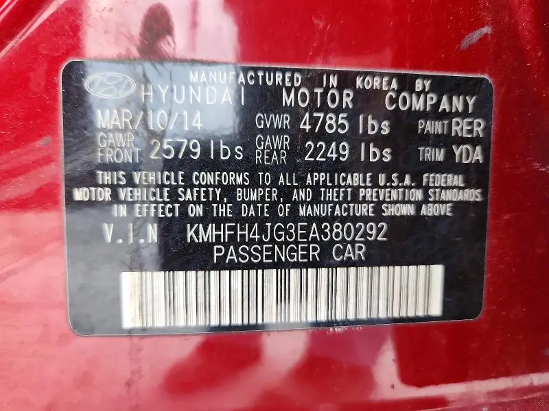 2014 HYUNDAI AZERA GLS  