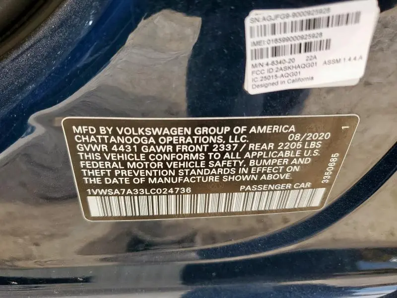 2020 VOLKSWAGEN PASSAT SE  