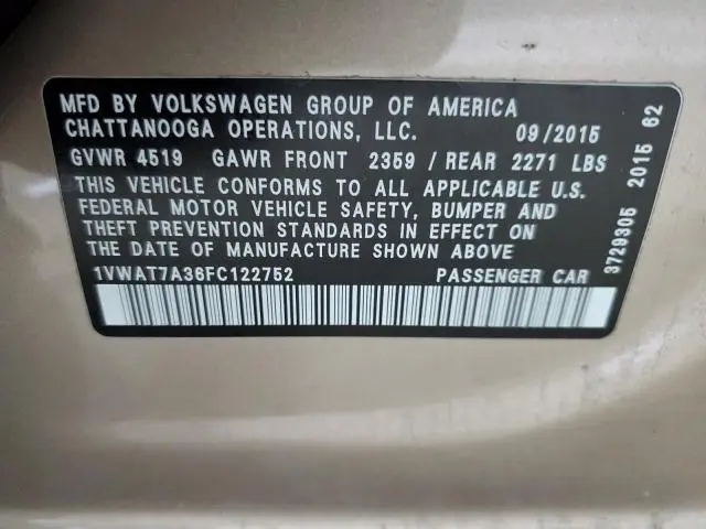 2015 VOLKSWAGEN PASSAT S  
