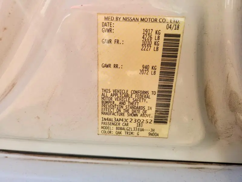 2018 NISSAN ALTIMA 2.5 S  