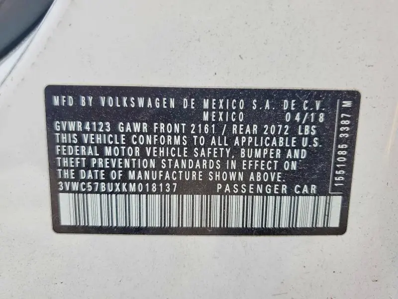 2019 VOLKSWAGEN JETTA S  