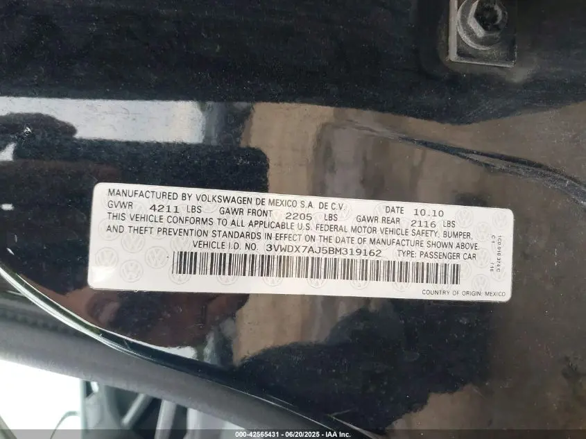 2011 VOLKSWAGEN JETTA 2.5L SE