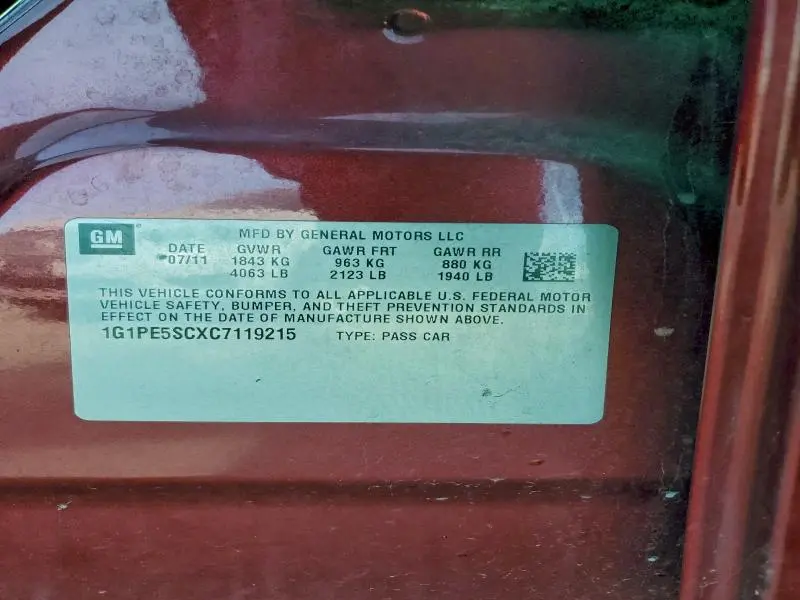 2012 CHEVROLET CRUZE LT  