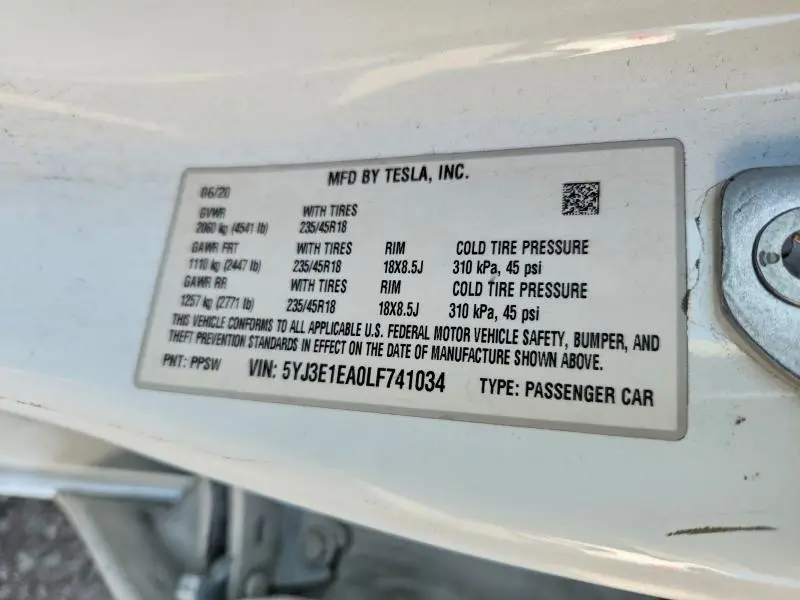 2020 TESLA MODEL 3   