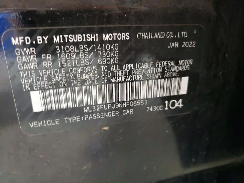 2022 MITSUBISHI MIRAGE G4 ES  