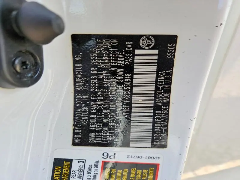 2012 TOYOTA CAMRY LE  