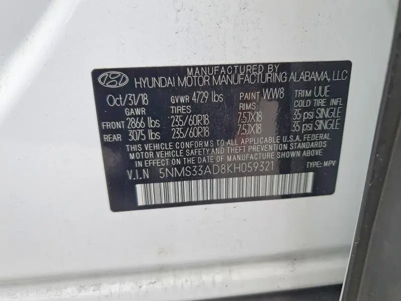 2019 HYUNDAI SANTA FE SEL PLUS 2.4L  