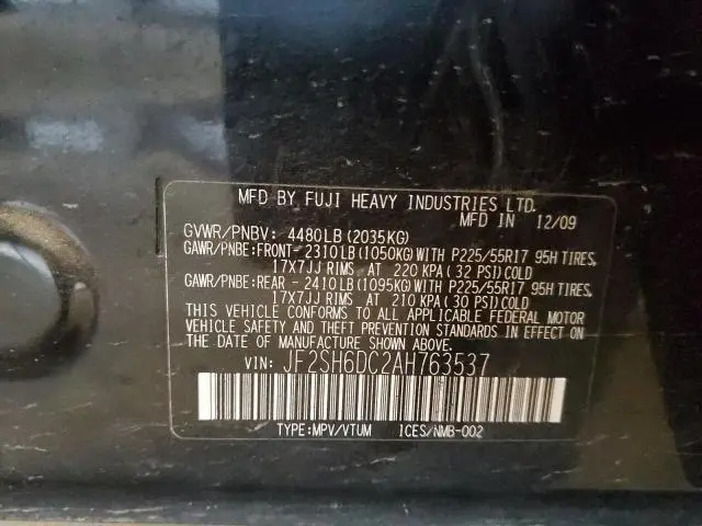 2010 SUBARU FORESTER 2.5X LIMITED  