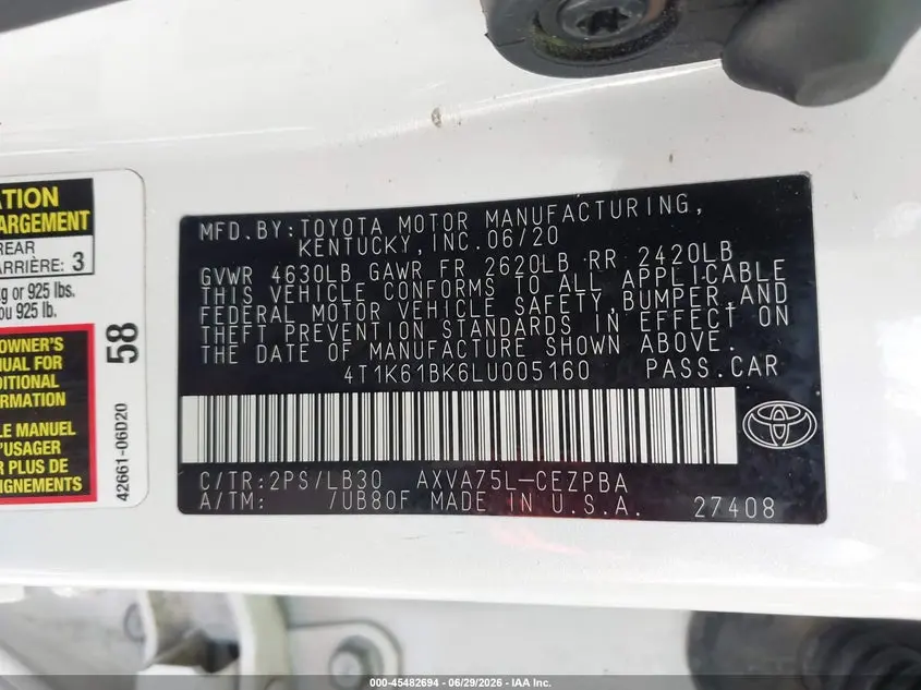 2020 TOYOTA CAMRY XSE AWD
