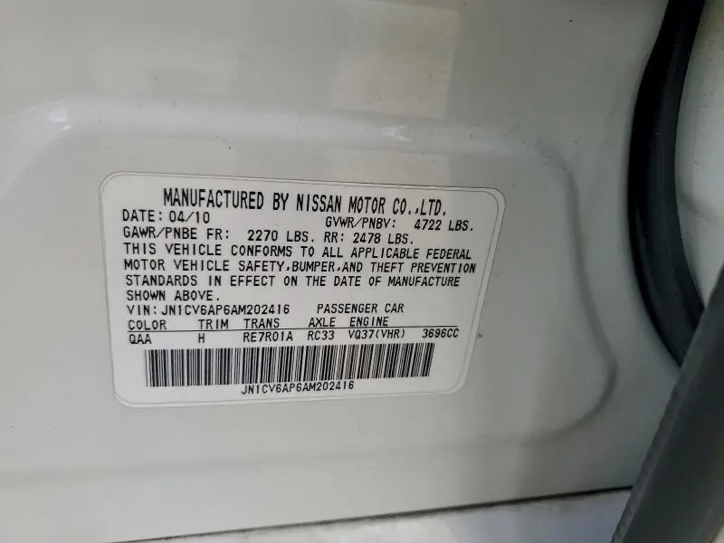 2010 INFINITI G37 BASE  