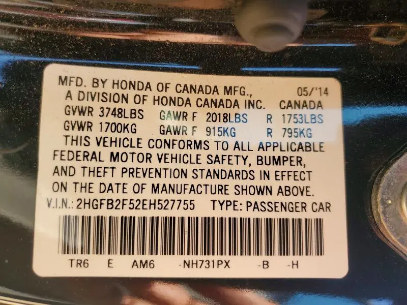 2014 HONDA CIVIC LX  