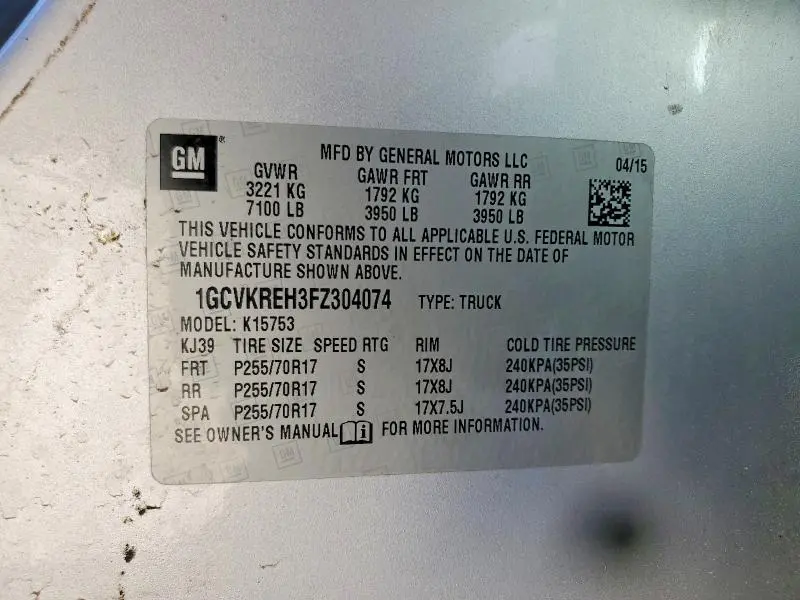 2015 CHEVROLET SILVERADO K1500 LT  