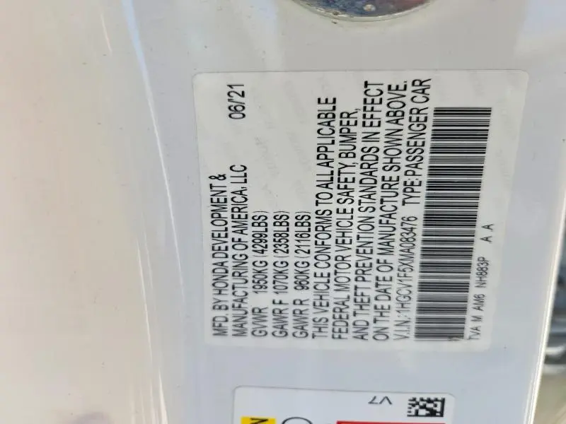 2021 HONDA ACCORD EXL  