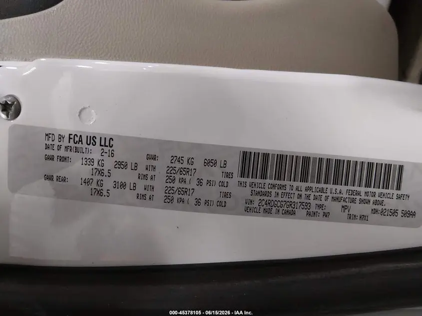 2016 DODGE GRAND CARAVAN SXT