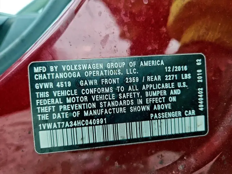 2017 VOLKSWAGEN PASSAT S  