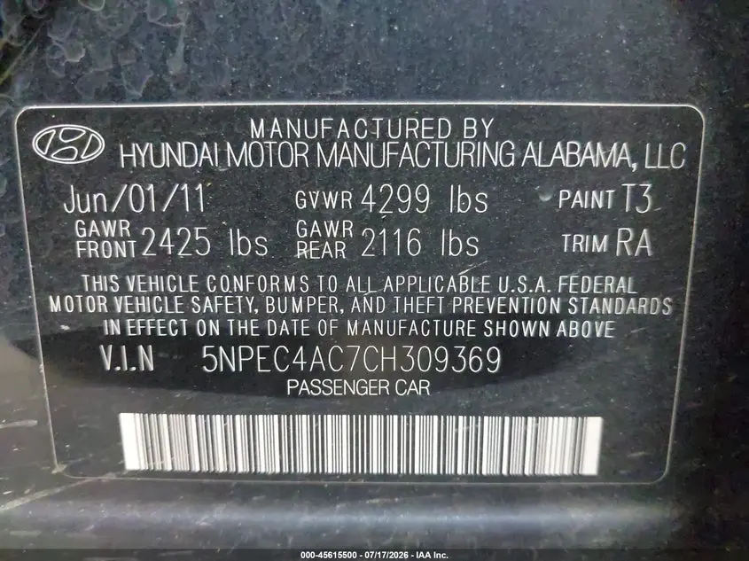 2012 HYUNDAI SONATA LIMITED