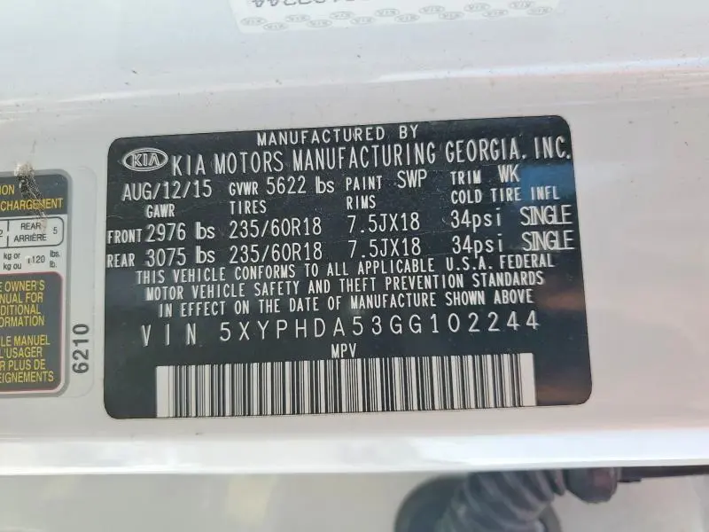 2016 KIA SORENTO EX V6  