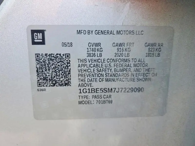 2018 CHEVROLET CRUZE LT  