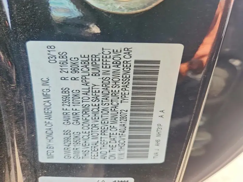 2018 HONDA ACCORD EX  