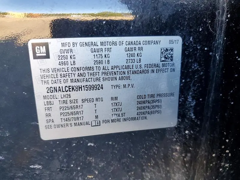 2017 CHEVROLET EQUINOX LT  