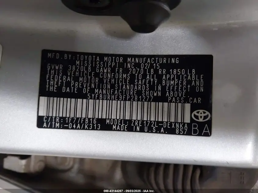 2015 TOYOTA COROLLA LE