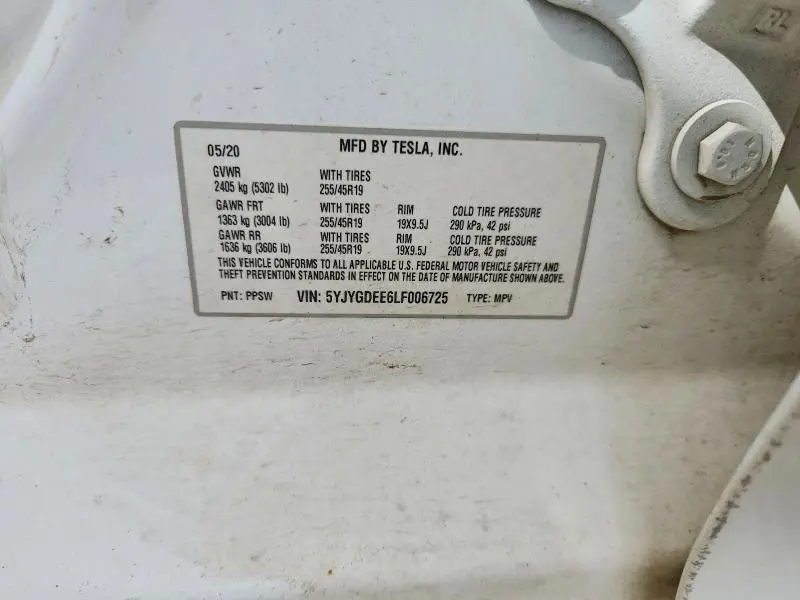 2020 TESLA MODEL Y   