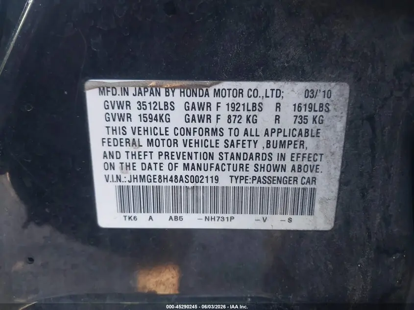 2010 HONDA FIT SPORT