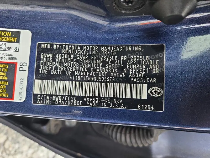 2016 TOYOTA CAMRY LE  