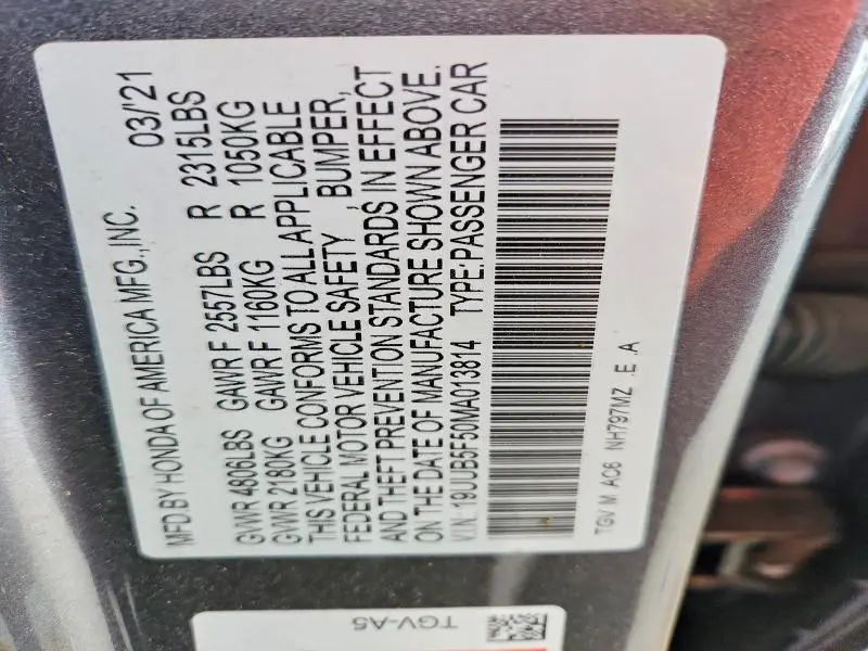 2021 ACURA TLX TECH A  