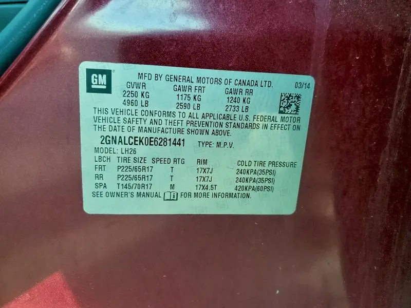 2014 CHEVROLET EQUINOX LT  