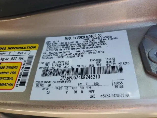 2019 FORD FUSION S  