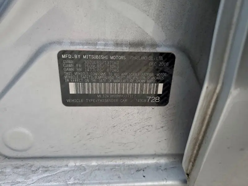 2017 MITSUBISHI MIRAGE ES  