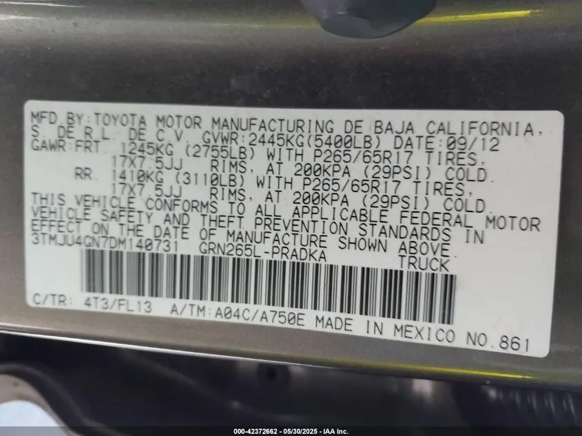 2013 TOYOTA TACOMA PRERUNNER V6