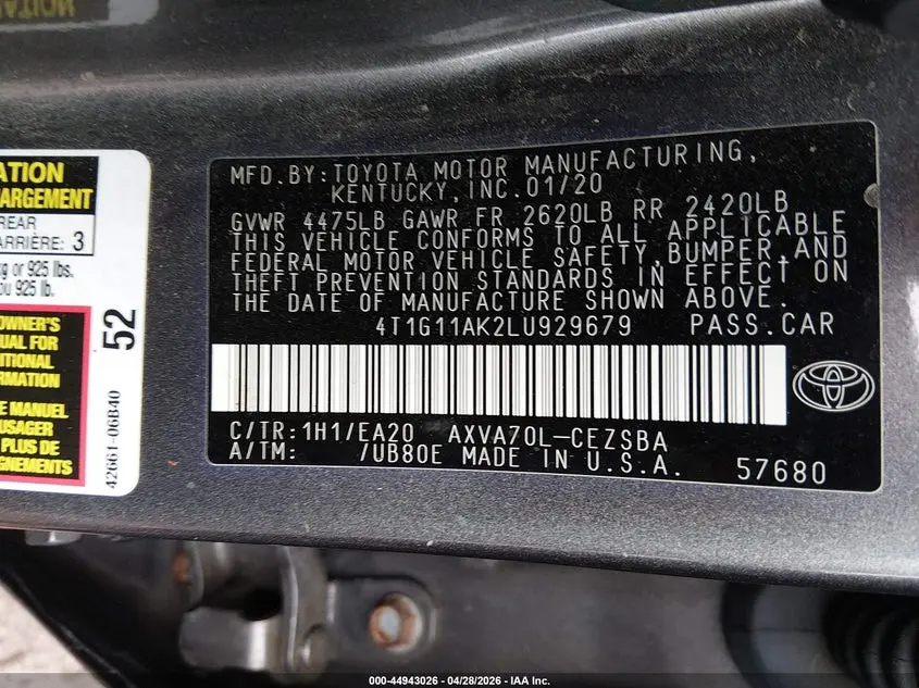 2020 TOYOTA CAMRY SE