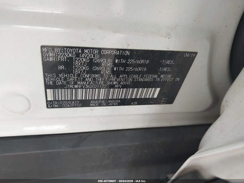 2019 TOYOTA RAV4 HYBRID LIMITED