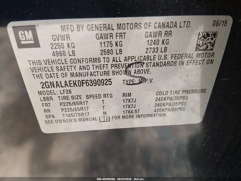2015 CHEVROLET EQUINOX LS