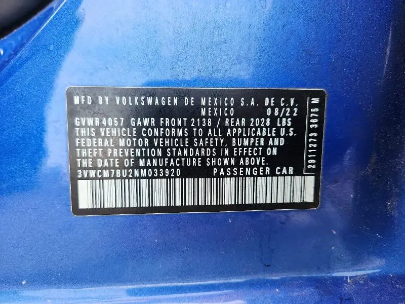 2022 VOLKSWAGEN JETTA S  