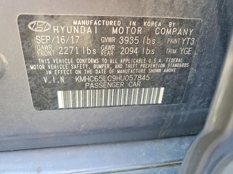 2017 HYUNDAI IONIQ BLUE  