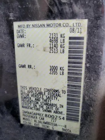 2012 NISSAN MAXIMA S  