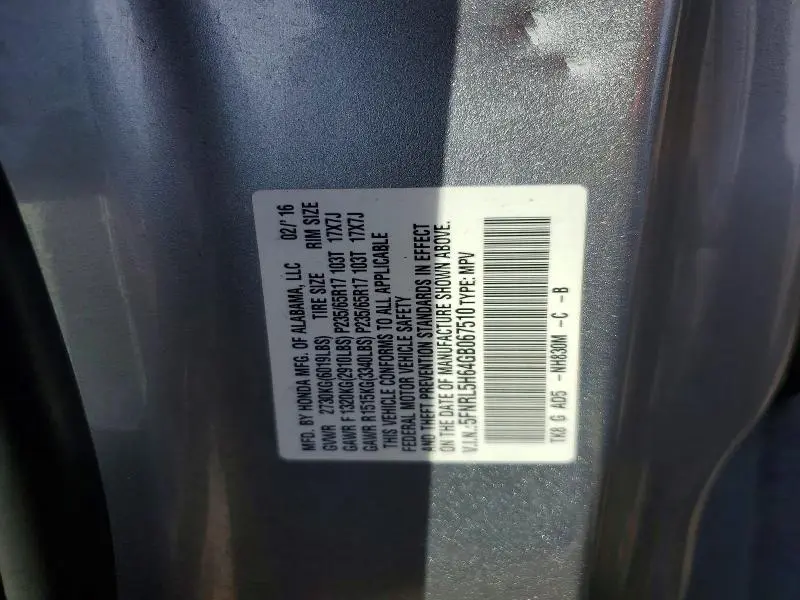2016 HONDA ODYSSEY EXL  