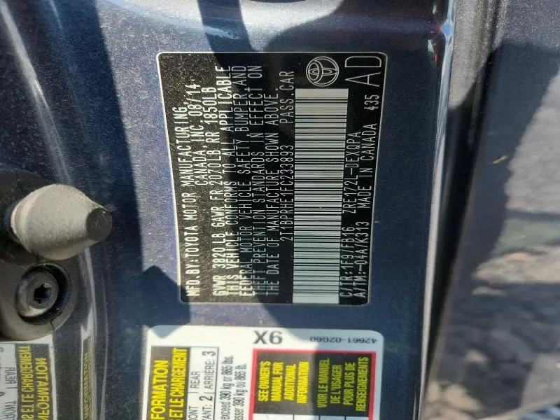 2015 TOYOTA COROLLA LE ECO  