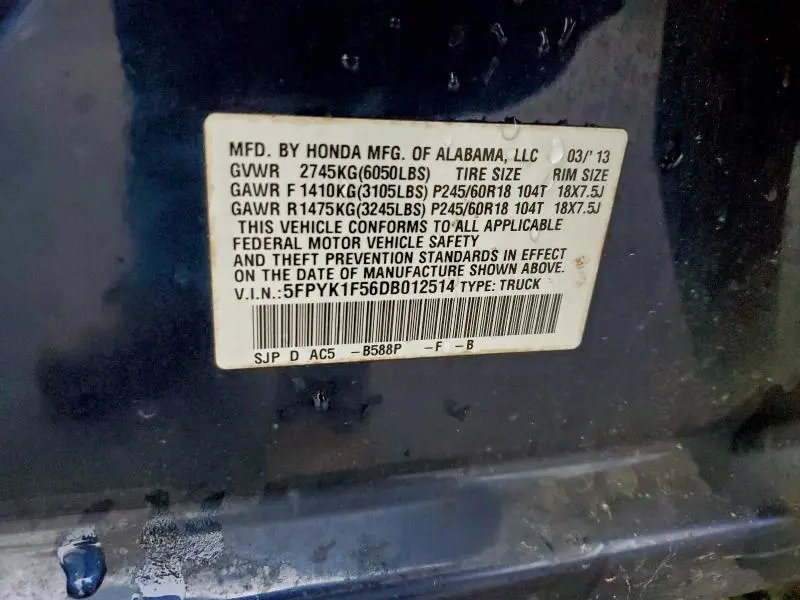 2013 HONDA RIDGELINE RTL  