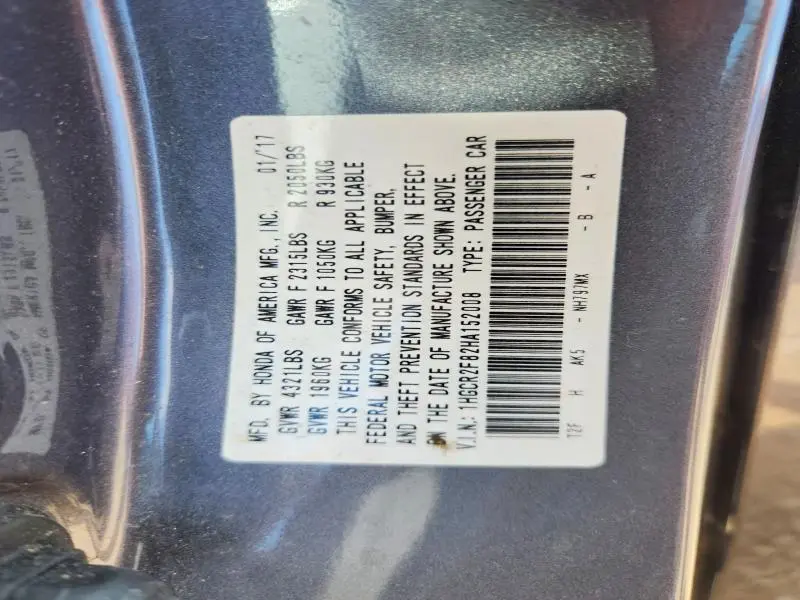 2017 HONDA ACCORD EXL  