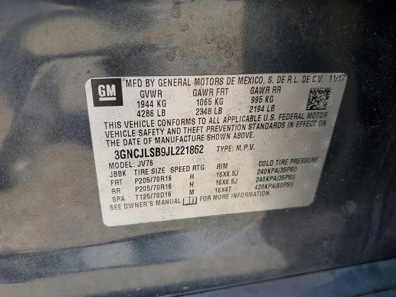 2018 CHEVROLET TRAX 1LT  